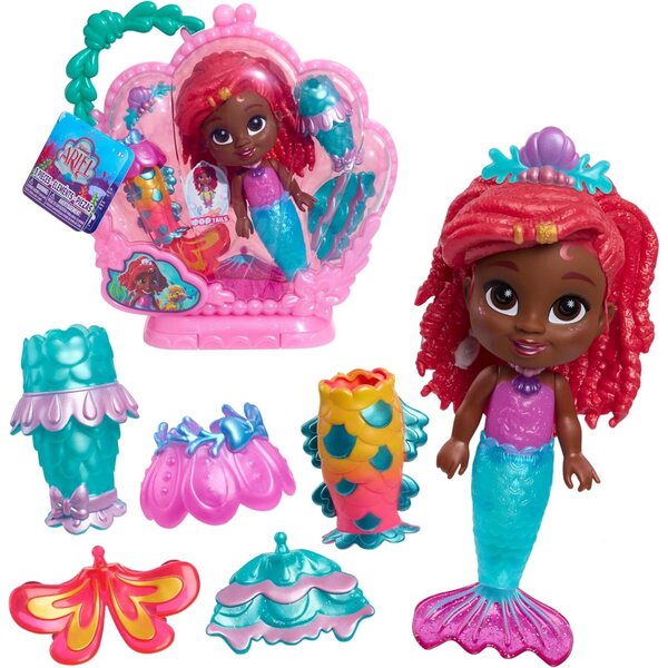 Just Play Disney Junior Arielle Pop Tails Puppe 19 cm mit Zubehör, Spiel für Kinder ab 3 Jahren