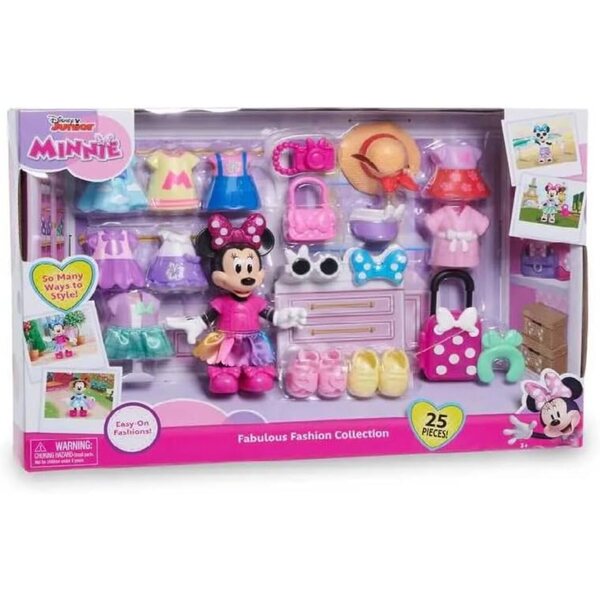 Disney Minnie Fashion 25 Pezzi con Figurina 15 cm, Outfits e Accessori per Bambini