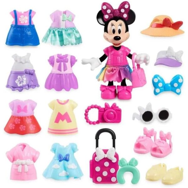 Disney Minnie Fashion 25 Pezzi con Figurina 15 cm, Outfits e Accessori per Bambini