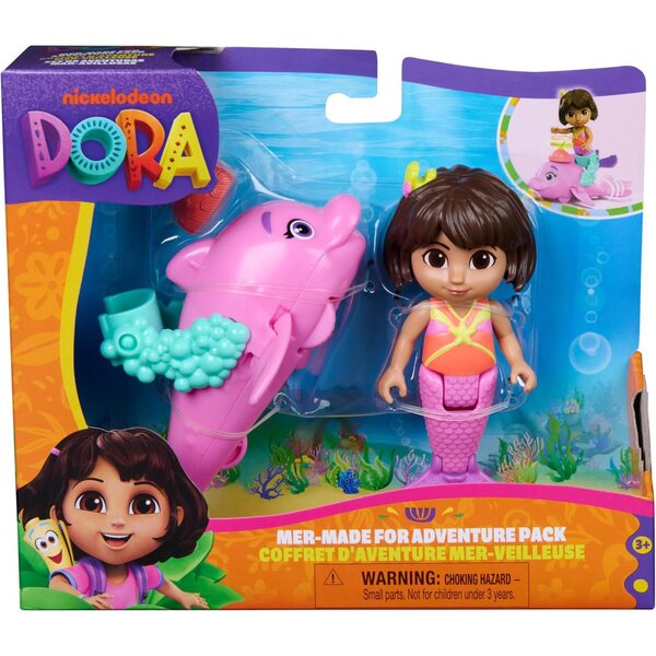 Dora Mer-Made for Adventure 2er-Pack mit Spielzeug Meerjungfrau und Delfin für Kinder ab 3 Jahren