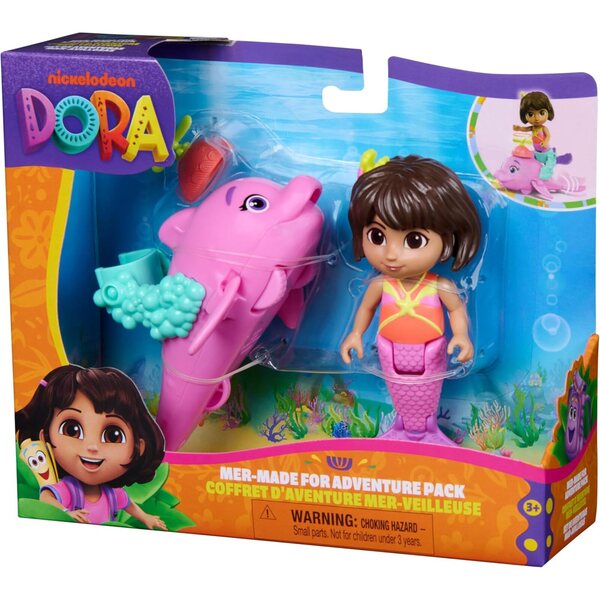 Dora Mer-Made for Adventure 2er-Pack mit Spielzeug Meerjungfrau und Delfin für Kinder ab 3 Jahren