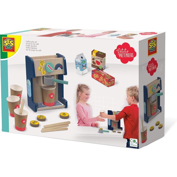 SES Creative 18009 Kaffee-Spielset in legno per bambini, giocattolo caffetteria