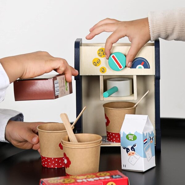 SES Creative 18009 Kaffee-Spielset in legno per bambini, giocattolo caffetteria