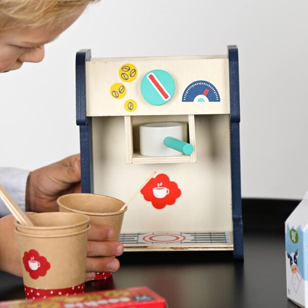SES Creative 18009 Kaffee-Spielset in legno per bambini, giocattolo caffetteria