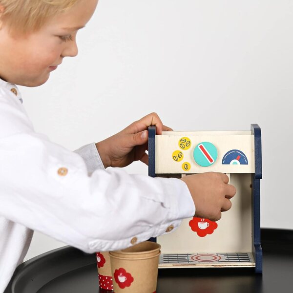 SES Creative 18009 Kaffee-Spielset in legno per bambini, giocattolo caffetteria