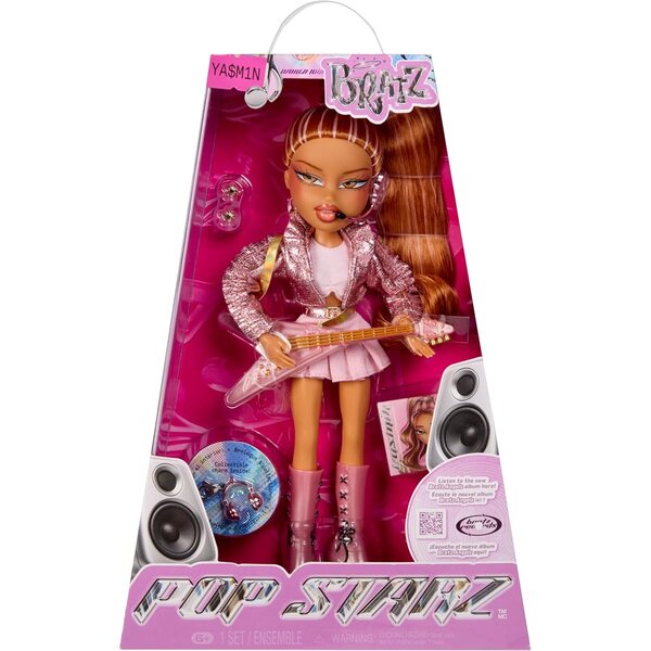 Bratz Pop Starz Yasmin mit rosa Outfit, Mikrofon, Gitarre und Breloque zum Sammeln
