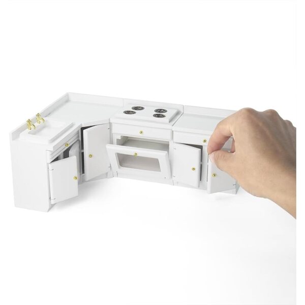 Modernes Miniatur-Küchenset aus Holz für Puppenhäuser im Maßstab 1:12