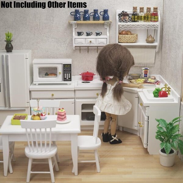 Set Cucina Miniatura in Legno Moderno per Casa delle Bambole Scala 1/12