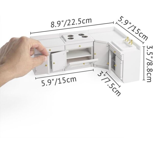 Set Cucina Miniatura in Legno Moderno per Casa delle Bambole Scala 1/12