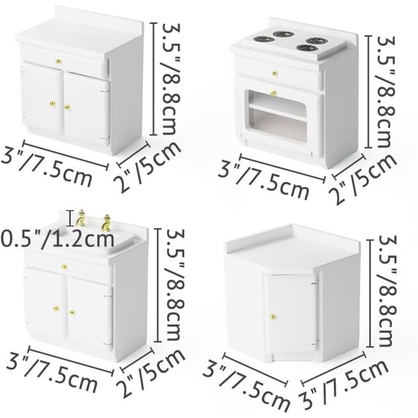 Set Cucina Miniatura in Legno Moderno per Casa delle Bambole Scala 1/12