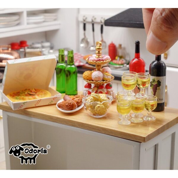 Set Cucina Miniatura in Legno Moderno per Casa delle Bambole Scala 1/12