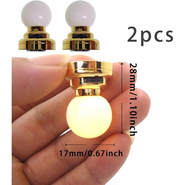 1:12 Puppenhaus Miniatur-LED-Deckenleuchten aus Metall, 2er-Set