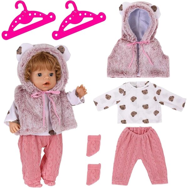 Set 6 Vestiti Invernali per Bambole 36-43 cm con Accessori e Grucce Rosa