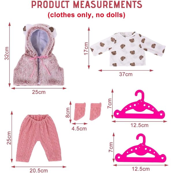 Set 6 Vestiti Invernali per Bambole 36-43 cm con Accessori e Grucce Rosa