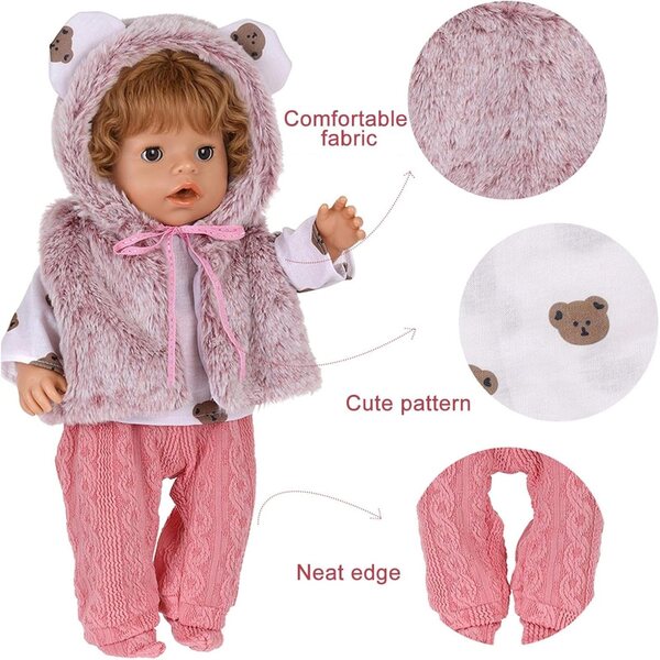 Set 6 Vestiti Invernali per Bambole 36-43 cm con Accessori e Grucce Rosa