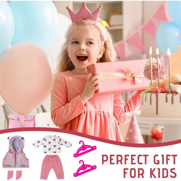 Set 6 Vestiti Invernali per Bambole 36-43 cm con Accessori e Grucce Rosa