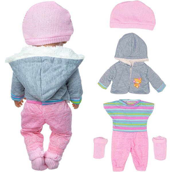Bekleidungsset für Puppen 35–43 cm mit Jacke, gestreiftem Hemd, Mütze und Socken