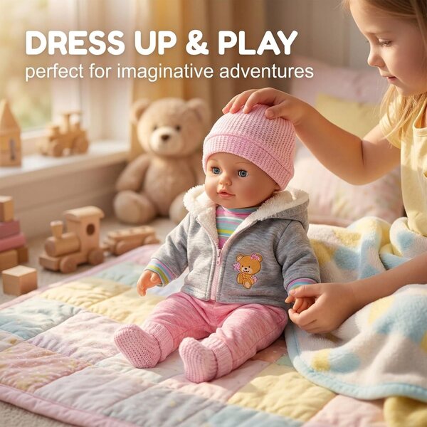 Bekleidungsset für Puppen 35–43 cm mit Jacke, gestreiftem Hemd, Mütze und Socken