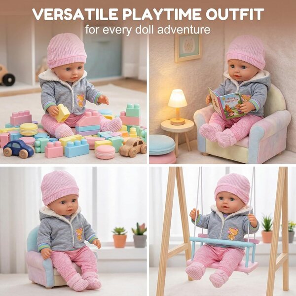 Bekleidungsset für Puppen 35–43 cm mit Jacke, gestreiftem Hemd, Mütze und Socken