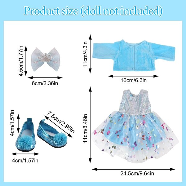 Puppenkleidung 35-45 cm Blau - Komplettes Bekleidungsset für Puppen HTTDSLF