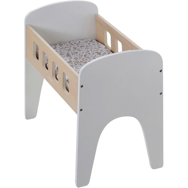 Lettino per Bambole in Legno FSC® Bianco con Materassino Floreale 45x27x41 cm