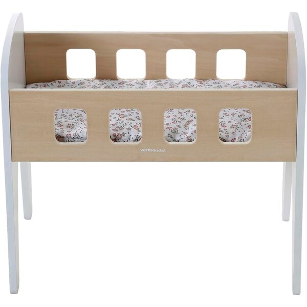 Weißes Puppenbett aus FSC®-Holz mit Blumenmatratze, 45 x 27 x 41 cm