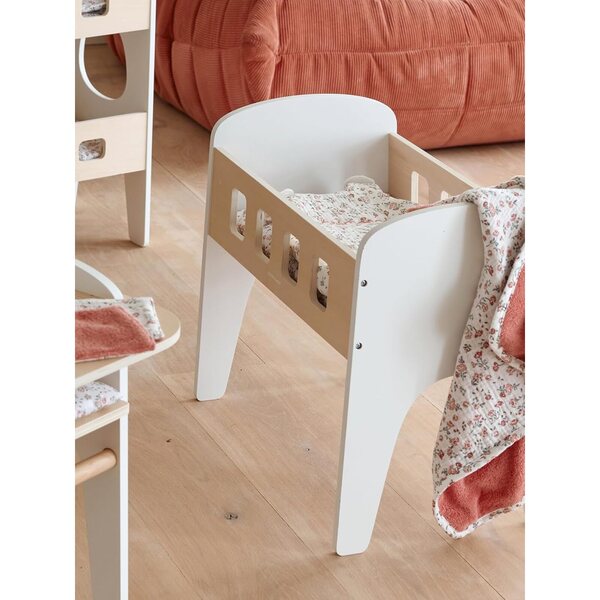 Weißes Puppenbett aus FSC®-Holz mit Blumenmatratze, 45 x 27 x 41 cm