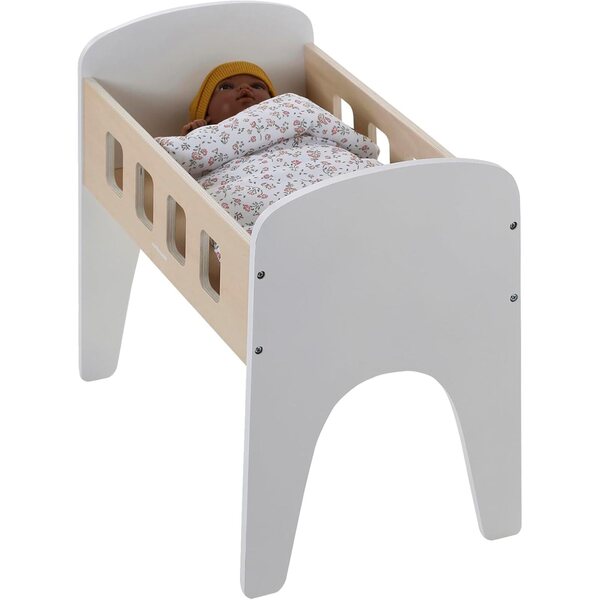 Weißes Puppenbett aus FSC®-Holz mit Blumenmatratze, 45 x 27 x 41 cm