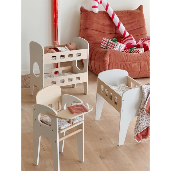 Weißes Puppenbett aus FSC®-Holz mit Blumenmatratze, 45 x 27 x 41 cm