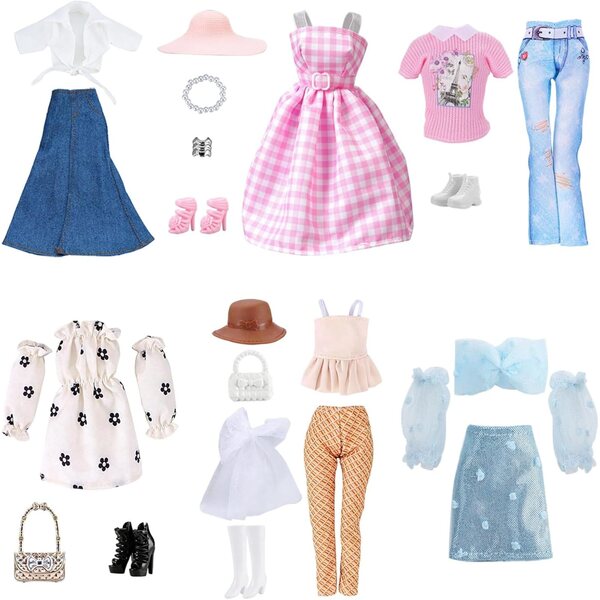 Set mit 26 Kleidungsstücken und Accessoires für 11,5-Zoll-Puppen – 6 Mini-Modekleidung für Mädchen