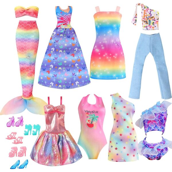 Set mit 16 Kleidungsstücken und Schuhen für 29,2-cm-Puppen, kompatibel mit Barbie – Meerjungfrau, Party- und Freizeitkleidung