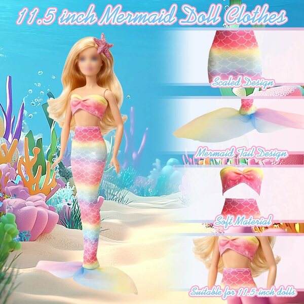 Set mit 16 Kleidungsstücken und Schuhen für 29,2-cm-Puppen, kompatibel mit Barbie – Meerjungfrau, Party- und Freizeitkleidung