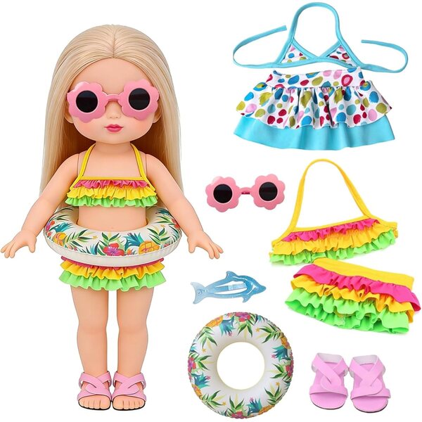 Badeanzug-Set für Puppen 35–45 cm mit bunten Sommer-Accessoires