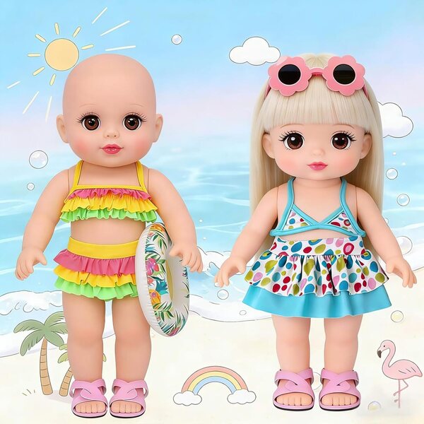 Badeanzug-Set für Puppen 35–45 cm mit bunten Sommer-Accessoires