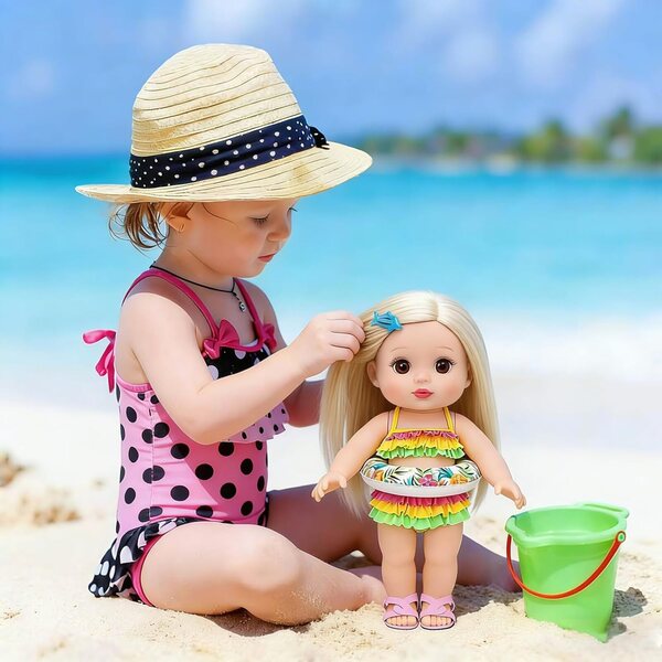 Badeanzug-Set für Puppen 35–45 cm mit bunten Sommer-Accessoires