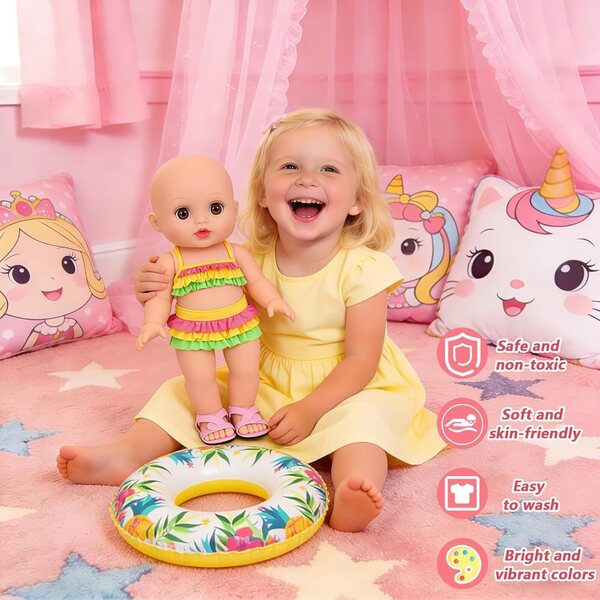 Badeanzug-Set für Puppen 35–45 cm mit bunten Sommer-Accessoires