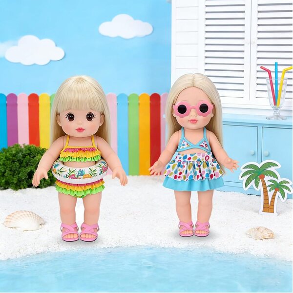 Badeanzug-Set für Puppen 35–45 cm mit bunten Sommer-Accessoires