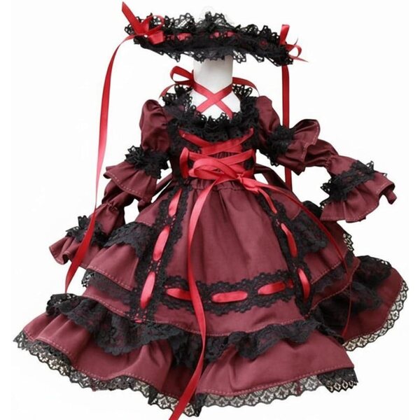 Robe Corset Lolita per Bambola BJD in Tessuto Morbido Rosso Vinaccia 1/4