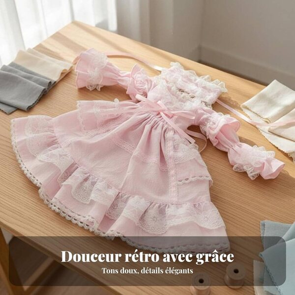 Robe Corset Lolita per Bambola BJD in Tessuto Morbido Rosso Vinaccia 1/4