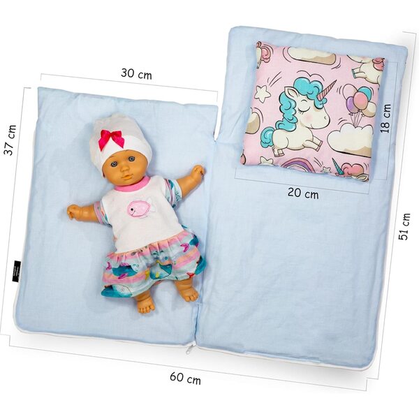 Doppelseitige Gigoteuse mit Baumwollkissen für rosa Puppenbett