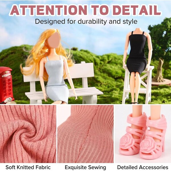 8-teiliges Kleidungs- und Schuhset für 30-cm-Puppen – Glamoreal, 4 Kleidung + 4 Paar Schuhe