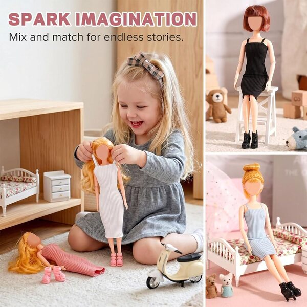 8-teiliges Kleidungs- und Schuhset für 30-cm-Puppen – Glamoreal, 4 Kleidung + 4 Paar Schuhe