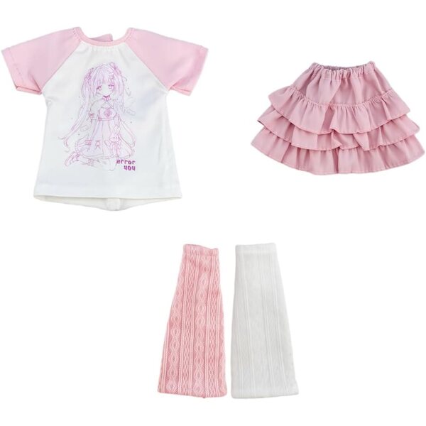 niannyyhouse Abbigliamento per Bambole BJD 1/4 e 1/6 – Set Completo T-shirt, Gonna, Calze Rosa