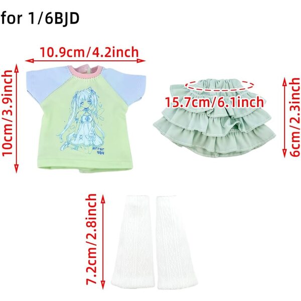 niannyyhouse Abbigliamento per Bambole BJD 1/4 e 1/6 – Set Completo T-shirt, Gonna, Calze Rosa