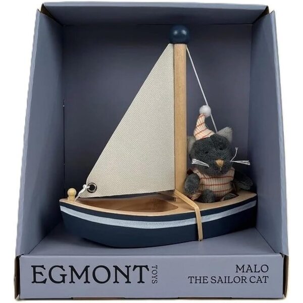 Egmont Toys Mini Malo Le Chat et Son Bateau in Legno - Gioco Sicuro e Colorato 9cm