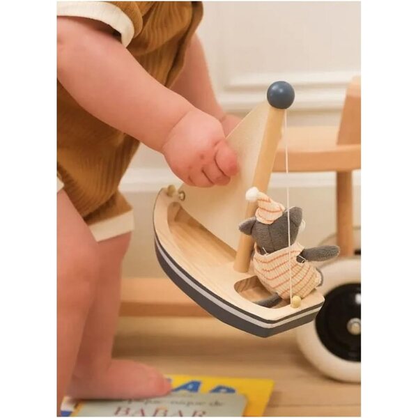 Egmont Toys Mini Malo Le Chat et Son Bateau in Legno - Gioco Sicuro e Colorato 9cm