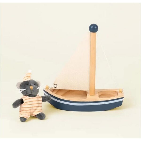 Egmont Toys Mini Malo Le Chat et Son Bateau in Legno - Gioco Sicuro e Colorato 9cm