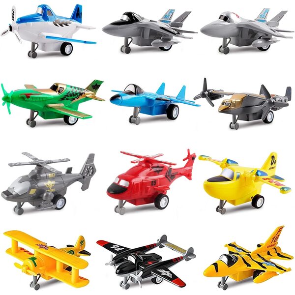 deAO Kit 12 Friction Air Vehicles – Jets, Hubschrauber und Bomber für Kinder von 3–8 Jahren