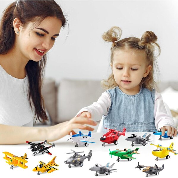 deAO Kit 12 Friction Air Vehicles – Jets, Hubschrauber und Bomber für Kinder von 3–8 Jahren