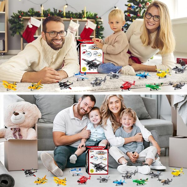 deAO Kit 12 Friction Air Vehicles – Jets, Hubschrauber und Bomber für Kinder von 3–8 Jahren
